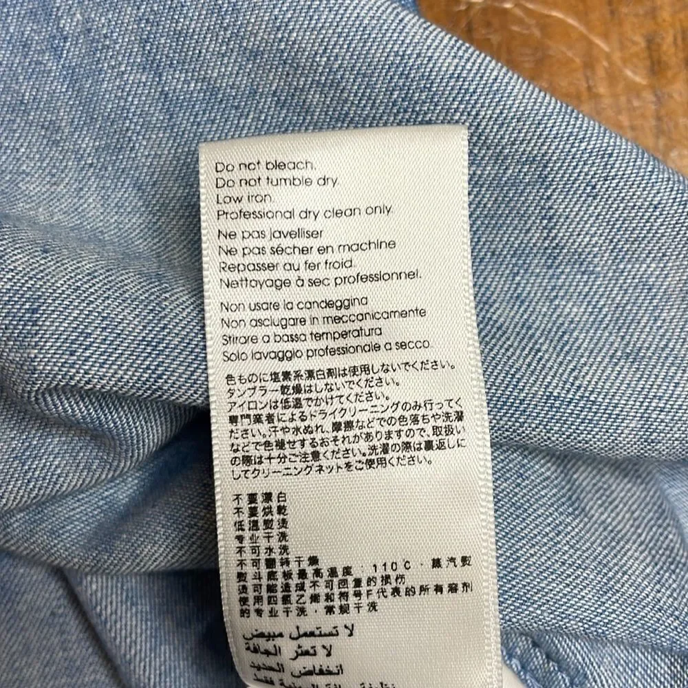 3.1 Phillip Lim Ruched Long Sleeve Denim Chambray Button Down Shirt Size 8